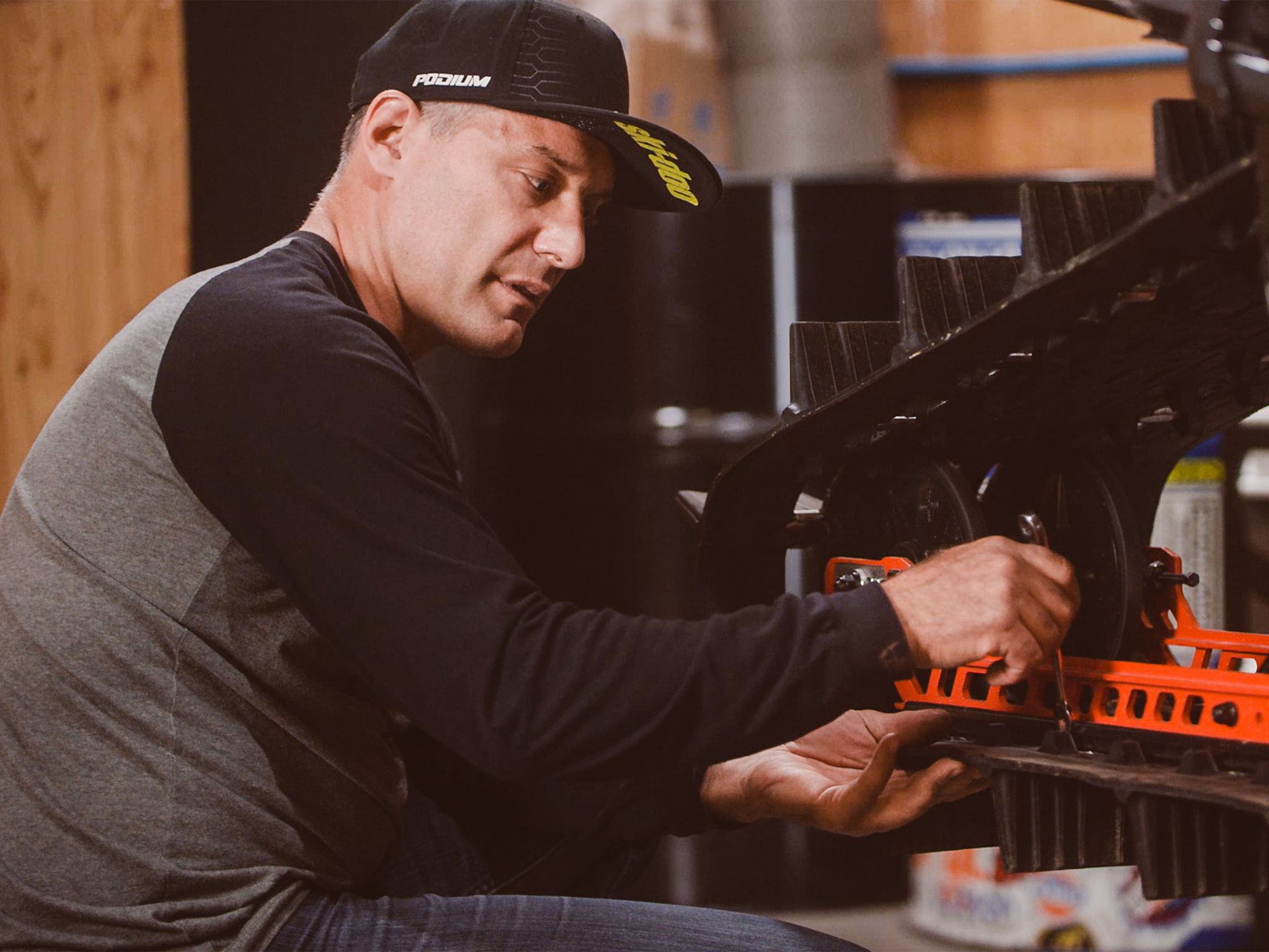 Ski-Doo ambassador Carl Kuster entertains with his Ski-Doo snowmobile