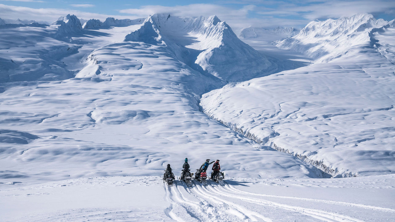 4 Women on Ski-Doo snowmobiles in Alaska