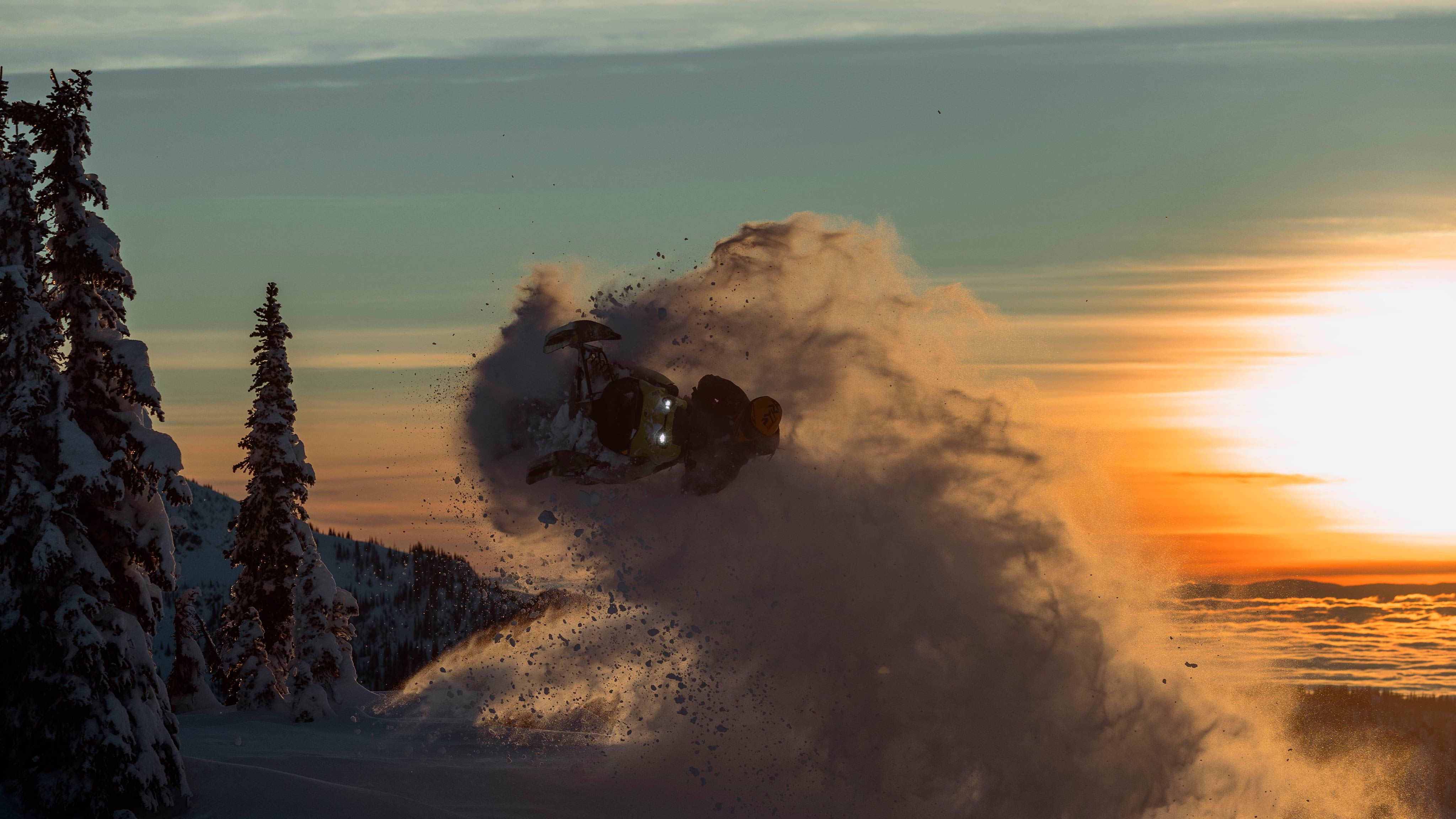 2025 Ski-Doo Freeride snowmobile in mid-air