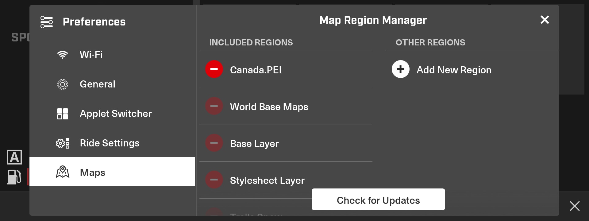 Ski-Doo built-in GPS map download menu.