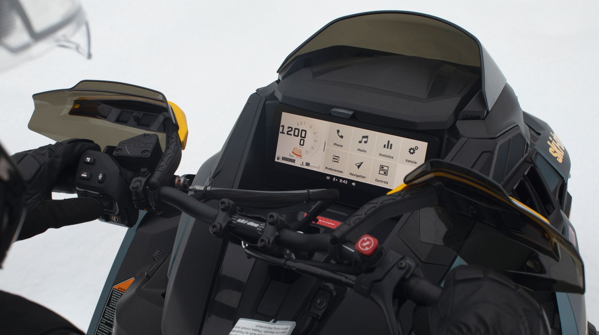 Handlebars and dashboard of the 2026 Ski-Doo MXZ X-RS snowmobile