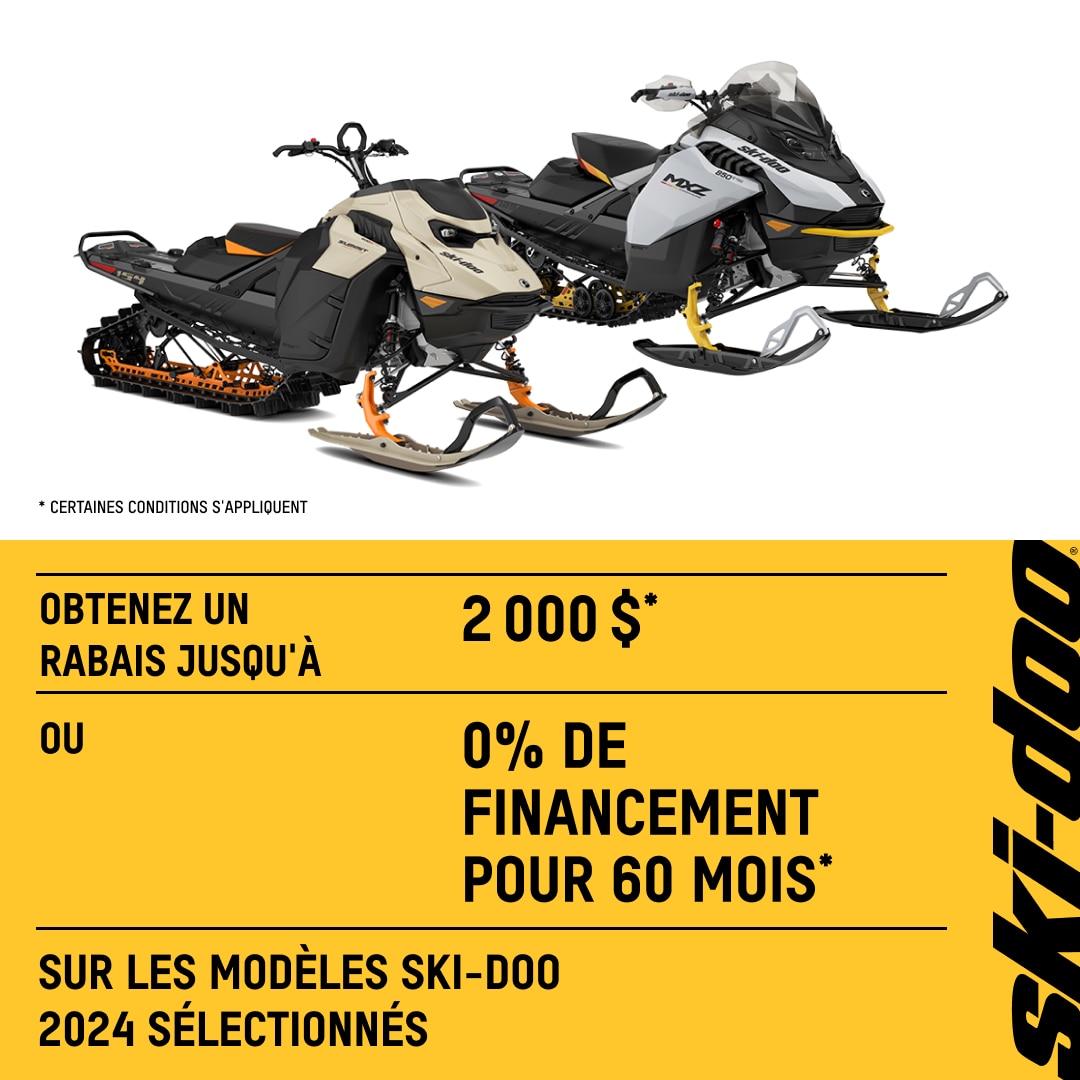 Jusqu’à 2 000 $ de rabais ou un financement à 0 % sur 60 mois sur certains modèles Ski-Doo 2024