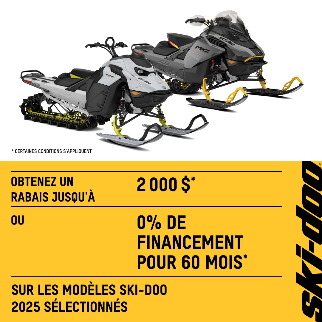 Jusqu’à 2 000 $ de rabais ou un financement à 0 % sur 60 mois sur certains modèles Ski-Doo 2025