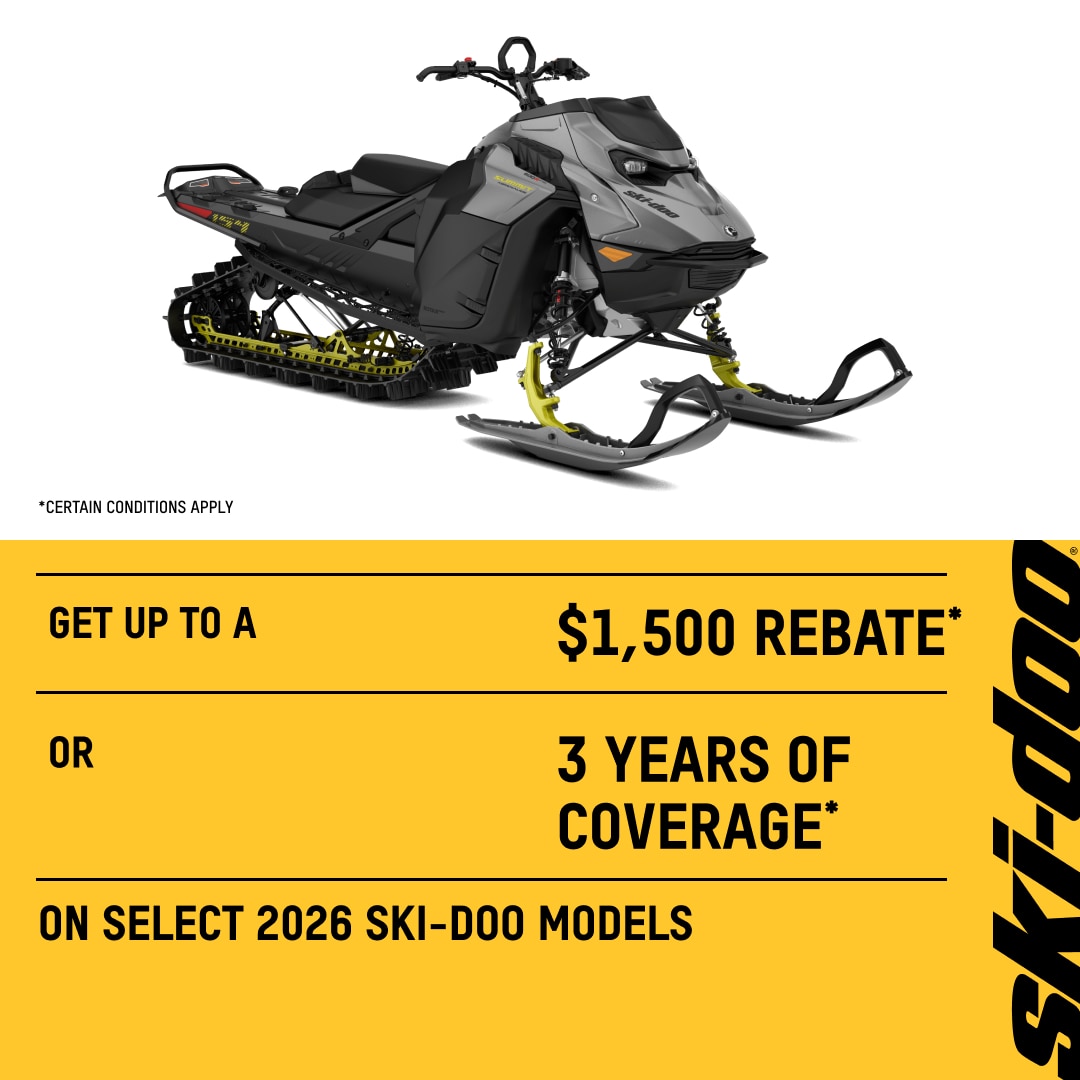 Get $1,500 off or 3 years of coverage on select 2026 Deep snow snowmobiles