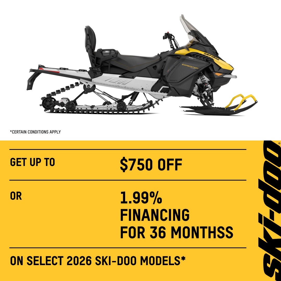 Get up to $750 off or 3 years of coverage on select 2026 Ski-Doo models