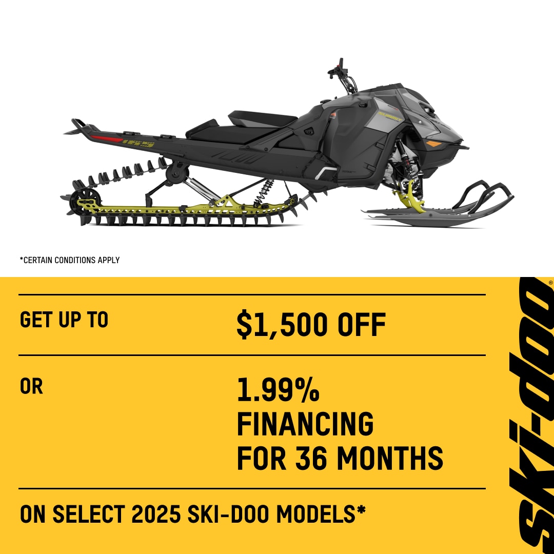 Get $1,500 off or financing starting at 1.99% on select 2026 Deep Snow Ski-Doo models