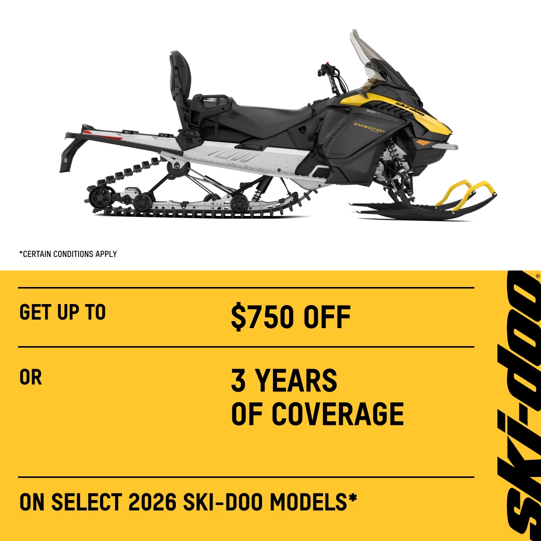 Get $750 off or financing starting at 1.99% on select 2026 Deep Snow Ski-Doo models