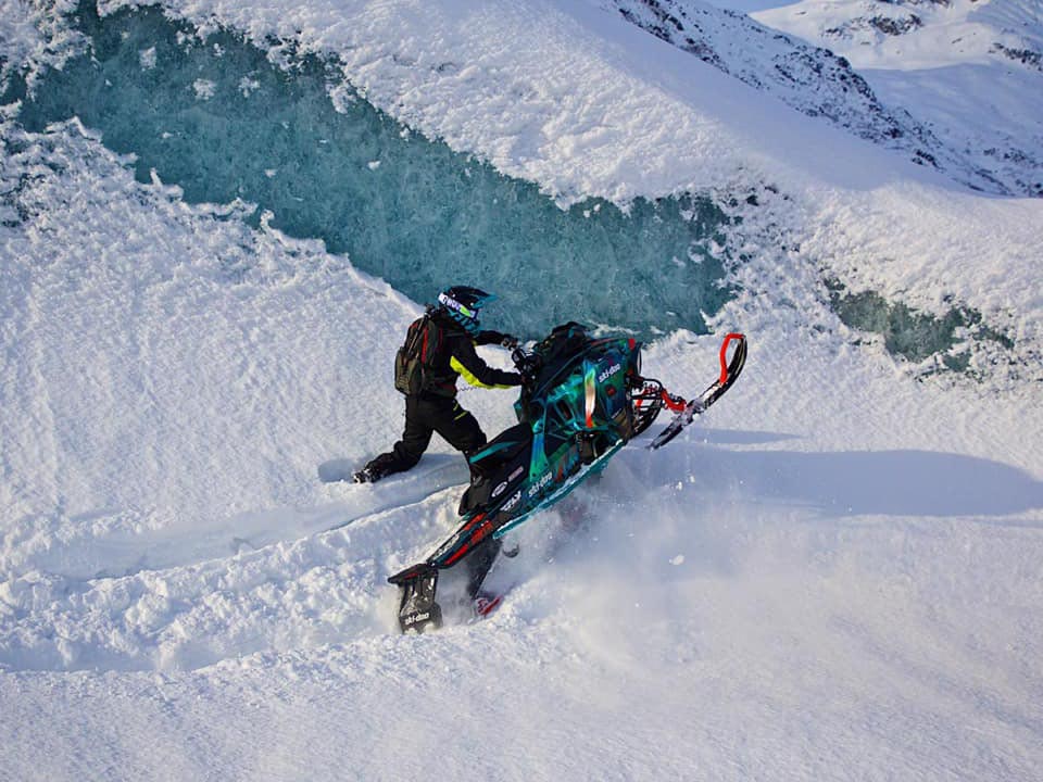 Ashley Chaffin enjoying Deep-Snow with her Ski-Doo