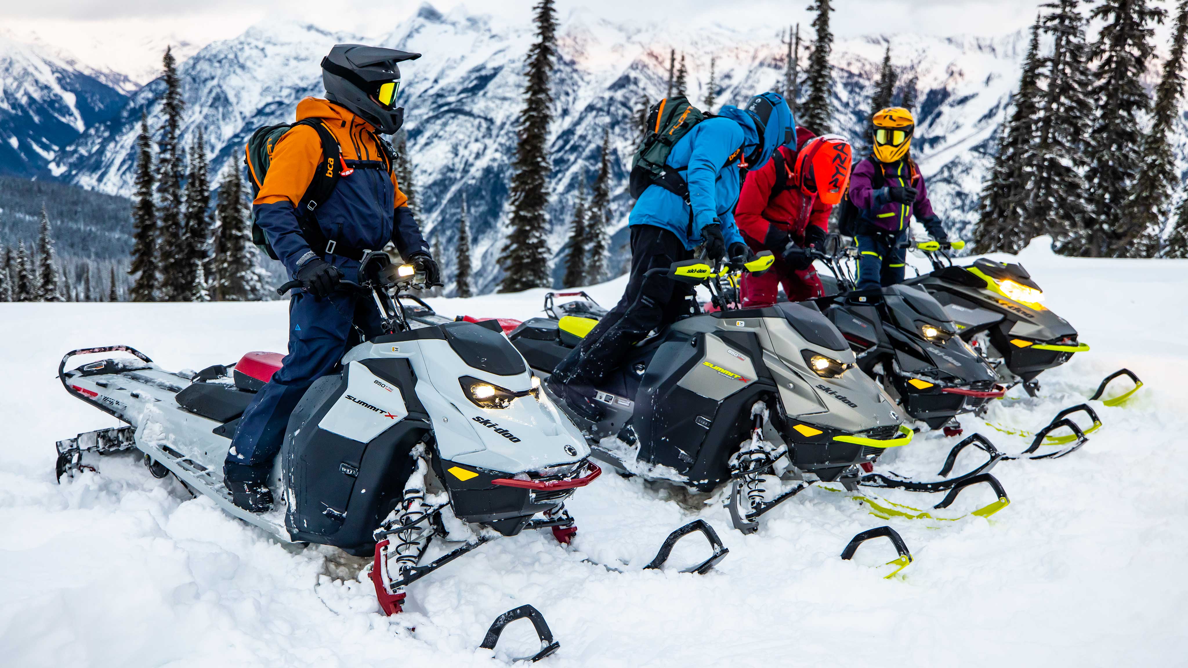 Group of riders on their Ski-Doo snowmobiles