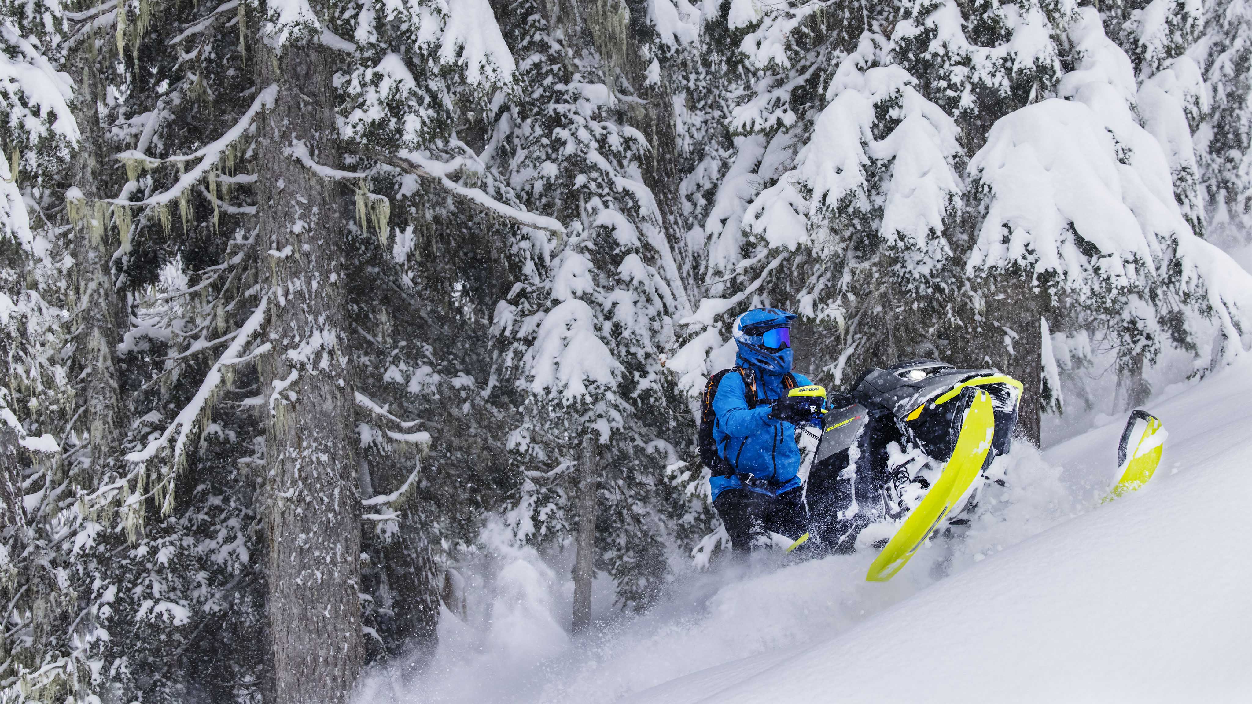 Man going up a hill with a Ski-Doo Summit snowmobile