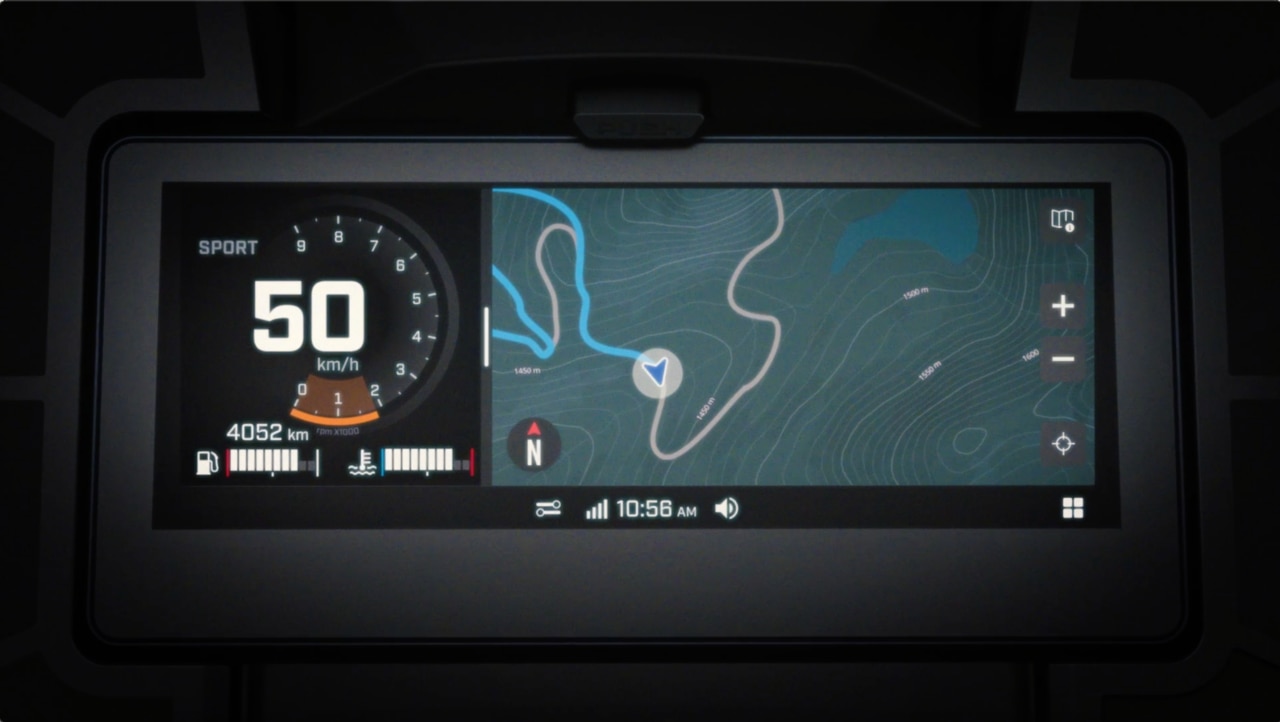 Ski-Doo integrated GPS 10.25-inch touchscreen displaying a map.